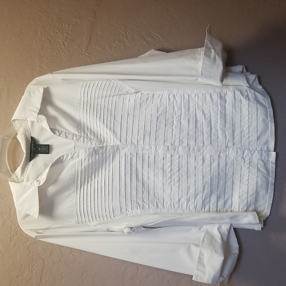 INVESTMENTS Sz 2X White button up Collared Shirt w/turn up sleeves EUC, #2518